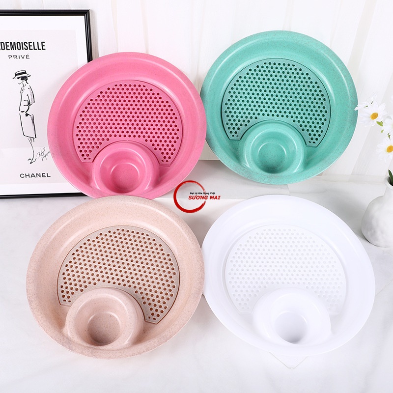 [Giá Sỉ] Dĩa Nhựa 2 Lớp Lọc Dầu Có Ngăn Chấm, Khay Nhựa Đựng Thức Ăn, Đồ Chiên Dầu Mỡ