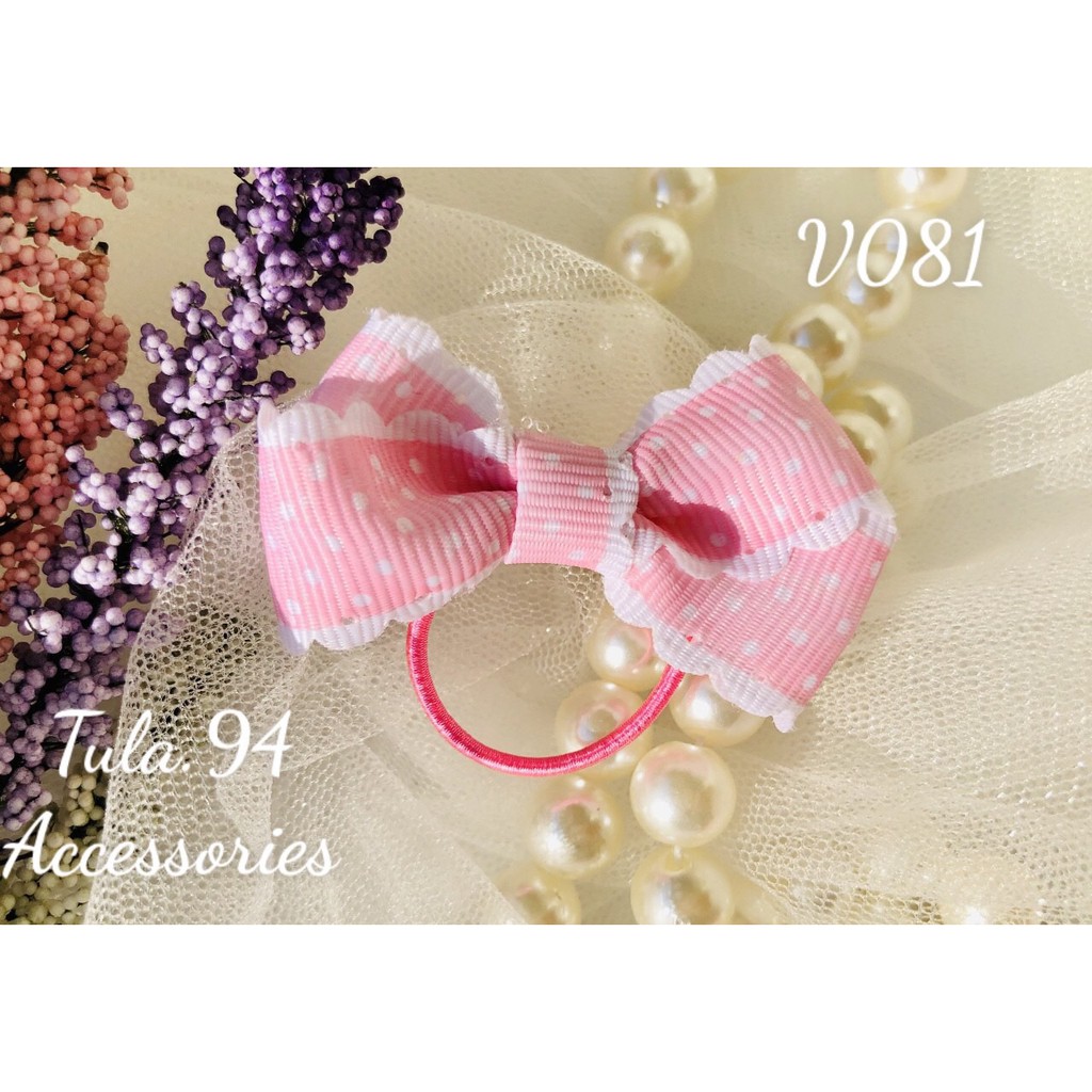 Bộ buộc, kẹp nơ hồng chấm bi cho cả gia đình