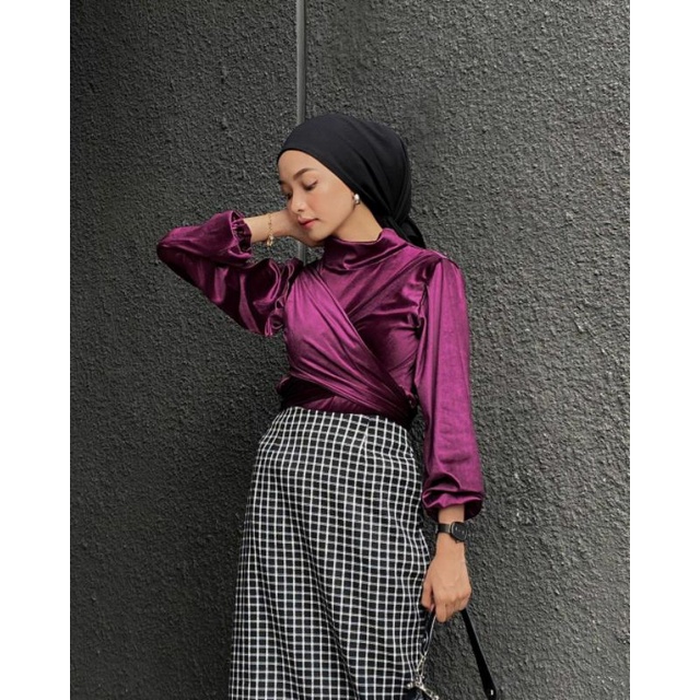 Áo Nhung Cổ Cao Dạng Quấn Có Cà Vạt size Lớn Cho Eid Tiệc Tùng