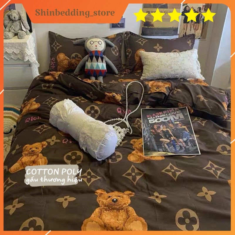 Set Bộ Vỏ Chăn Ga Cotton Poly Gấu Nâu Chất Vải Đanh Mát_shinbedding