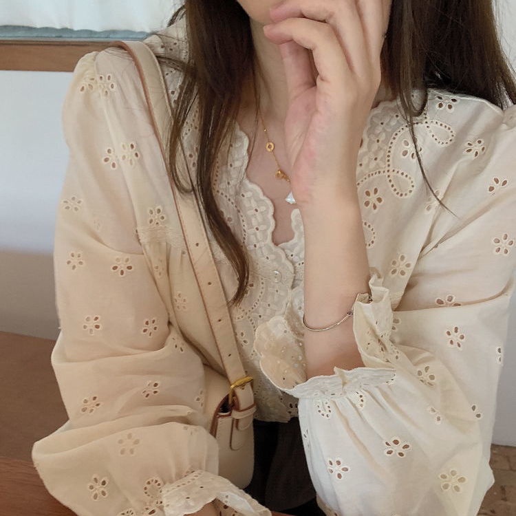 Áo Nữ Tay Dài Phối Ren Thời Trang Phong Cách Hàn Quốc