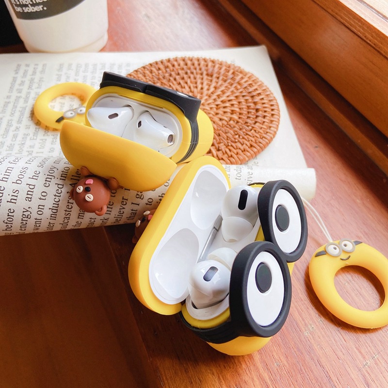 Vỏ Bảo Vệ Hộp Sạc Tai Nghe Airpods2 3 Pro Bằng Silicon Họa Tiết Minion 3d Chống Sốc &amp; Bụi Bẩn Kèm