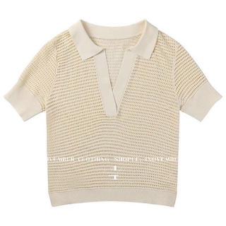 Áo polo lưới chất len cổ chữ V