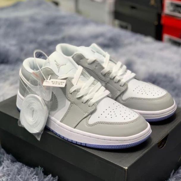 Giày Jordan xám trắng đế xanh, Giày Jordan 1 cổ thấp JD grey xám đế xanh bản đẹp full box bill (SALE TO 15.3)
