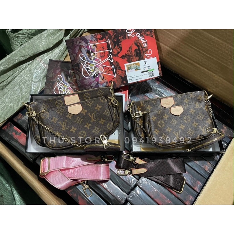 Set Lv 3 Món Fullbox Đỏ, Túi Xách Nữ Đeo Chéo