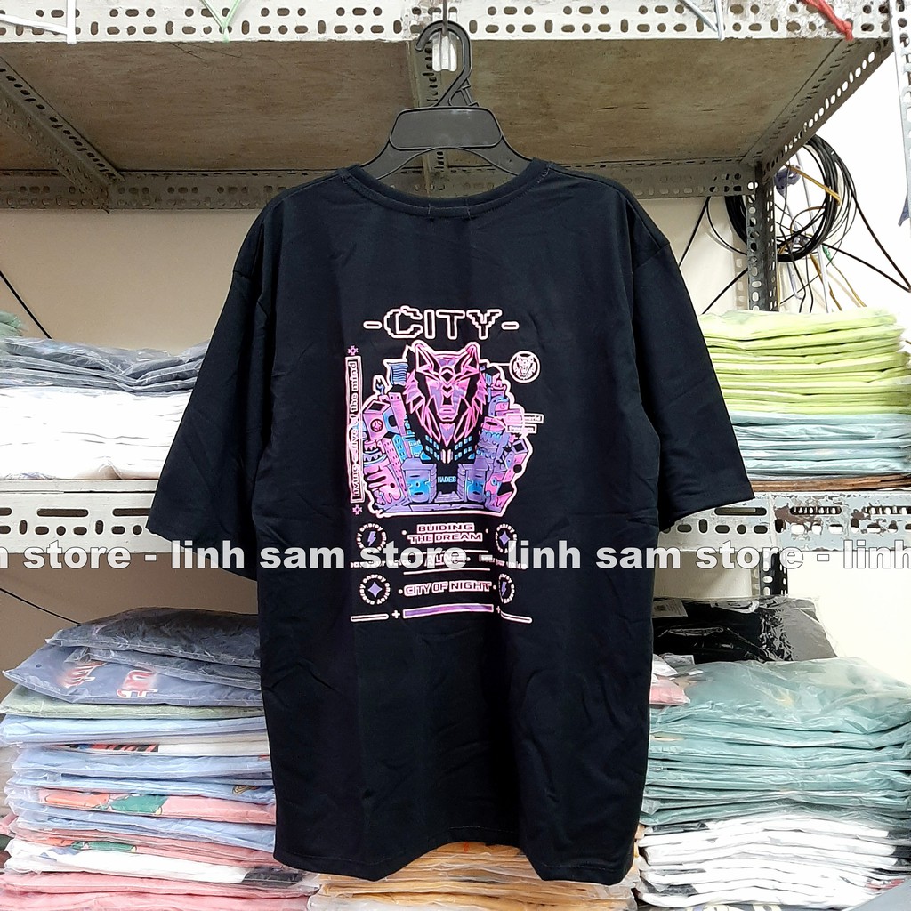 Áo thun in tay lỡ nữ freesize phông form rộng dáng Unisex - Ulzzang mặc cặp, nhóm, lớp hình ĐẦU SÓI chữ CITY màu đen | BigBuy360 - bigbuy360.vn