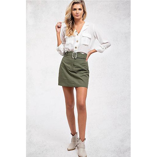 Chân váy ngắn linen kèm belt M1ne xuất xịn