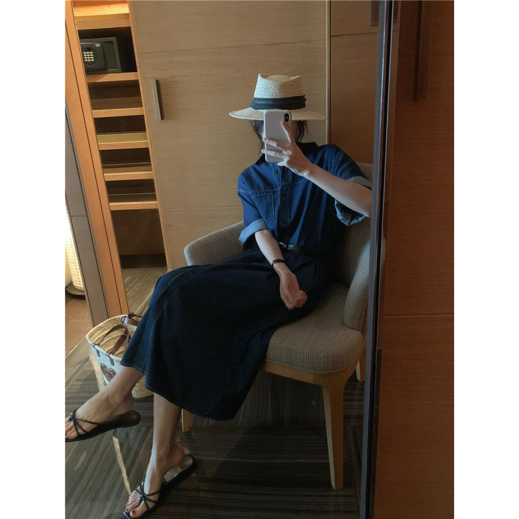 54804 Đầm Denim Dài Tay Ngắn Có Thắt Lưng