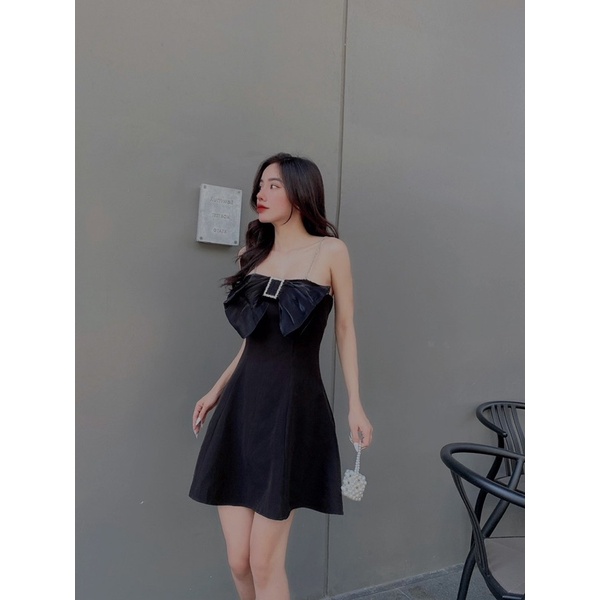 ĐẦM NƠ NGỰC ĐEN 2 DÂY ĐÍNH ĐÁ