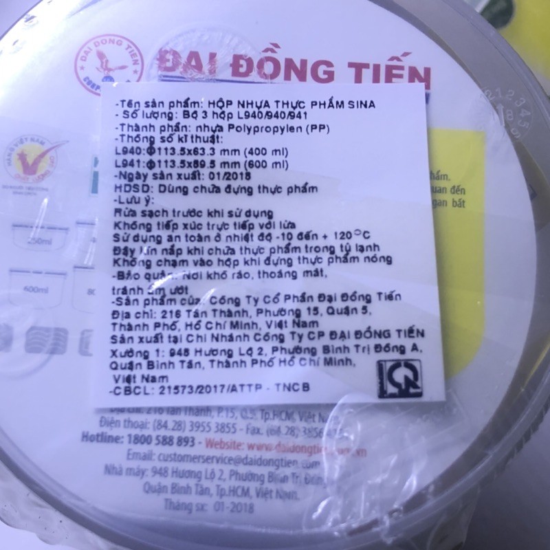 combo 3 hộp đựng cơm đại đồng tiến tặng kèm túi giữ nhiệt - hộp cơm văn phòng tặng kèm túi giữ nhiệt