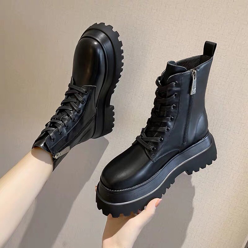 Giay Boots nu ulzzang B91 đế cao 5-6cm có khoá bên cạnh
