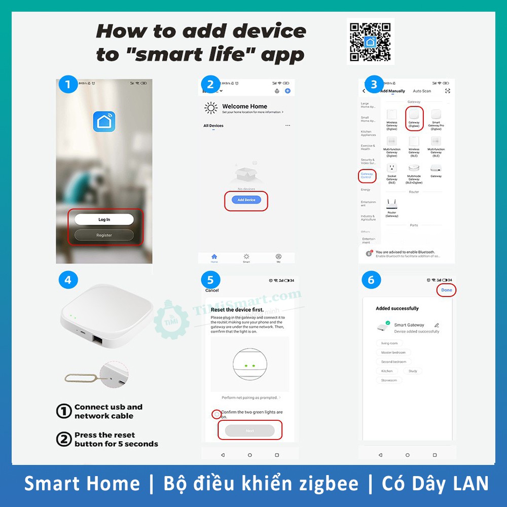 Bộ Hub Điều Khiển Trung Tâm Zigbee 3.0 Gateway Nhà Thông Minh Hệ Tuya Smartlife (Bản có cổng LAN Mẫu mới 2021)