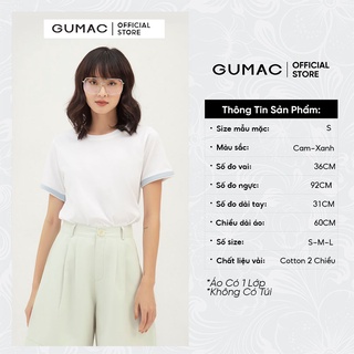 Áo thun nữ cổ tròn phối tay GUMAC thiết kế basic, AMB304