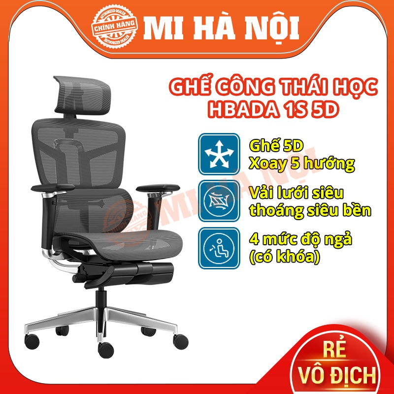 Ghế Xoay Công Thái Học Xiaomi Youpin HBADA 4D 5D Lưng Kép Chuẩn Ergonomic 1S / HDNY163 - GHẾ VĂN PHÒNG CÔNG THÁI HỌC