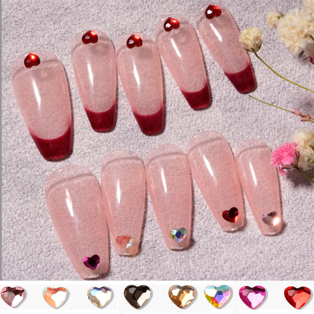 [Hàng mới về] Bộ 10 phụ kiện dán trang trí móng tay hình trái tim long lanh sành điệu cho nữ DIY