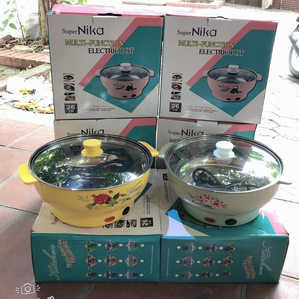 Nồi lẩu điện mini vung kính 24cm công suất 1000w