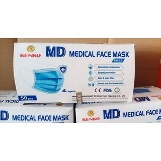 Khẩu Trang Y Tế MD Kenko Cao Cấp Công Nghệ Kháng Khẩn 4 Lớp, 50 Cái/Hộp Màu Xanh, Trắng, Xám