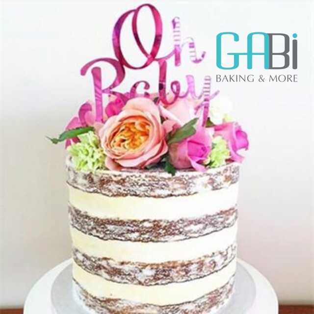 Topper mica Oh Baby hồng trang trí bánh