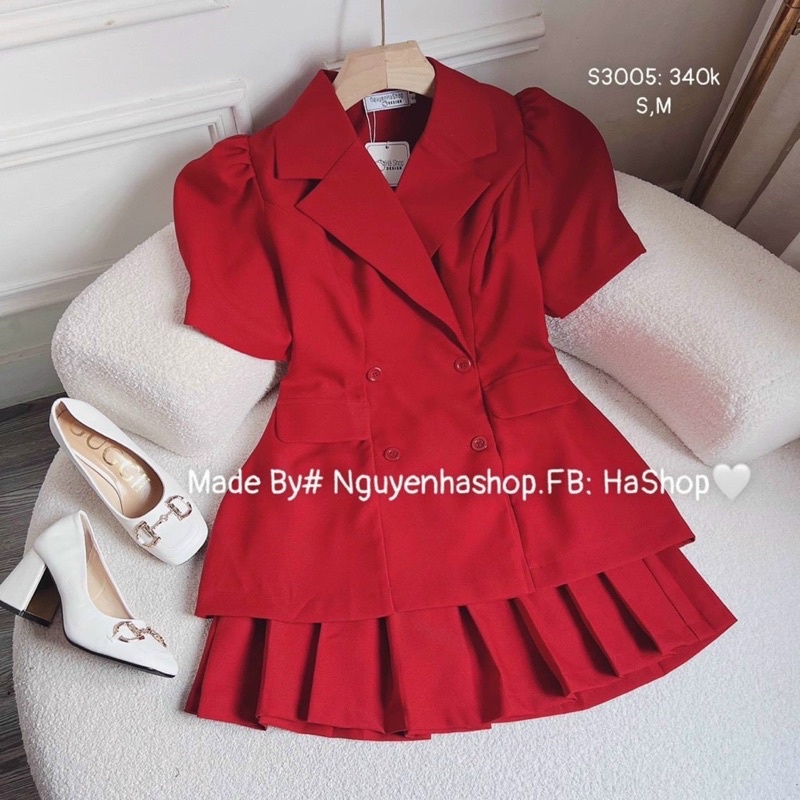 Sét Bộ  Vest Nữ Chân Váy Xếp Ly Bigsize 55kg Đến 100kg