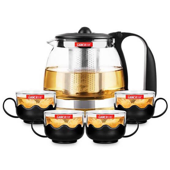 Bộ ấm pha trà cà phê thủy tinh kèm 4 cốc