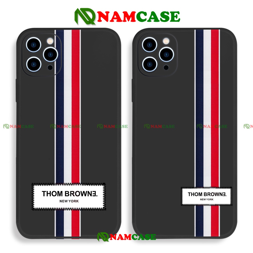 Ốp lưng iPhone Thom Browne cạnh viền vuông silicon mềm dẻo bảo vệ camera cho iphone 6/6s/7/8/X/XS/11/12/13 Pro Plus Max
