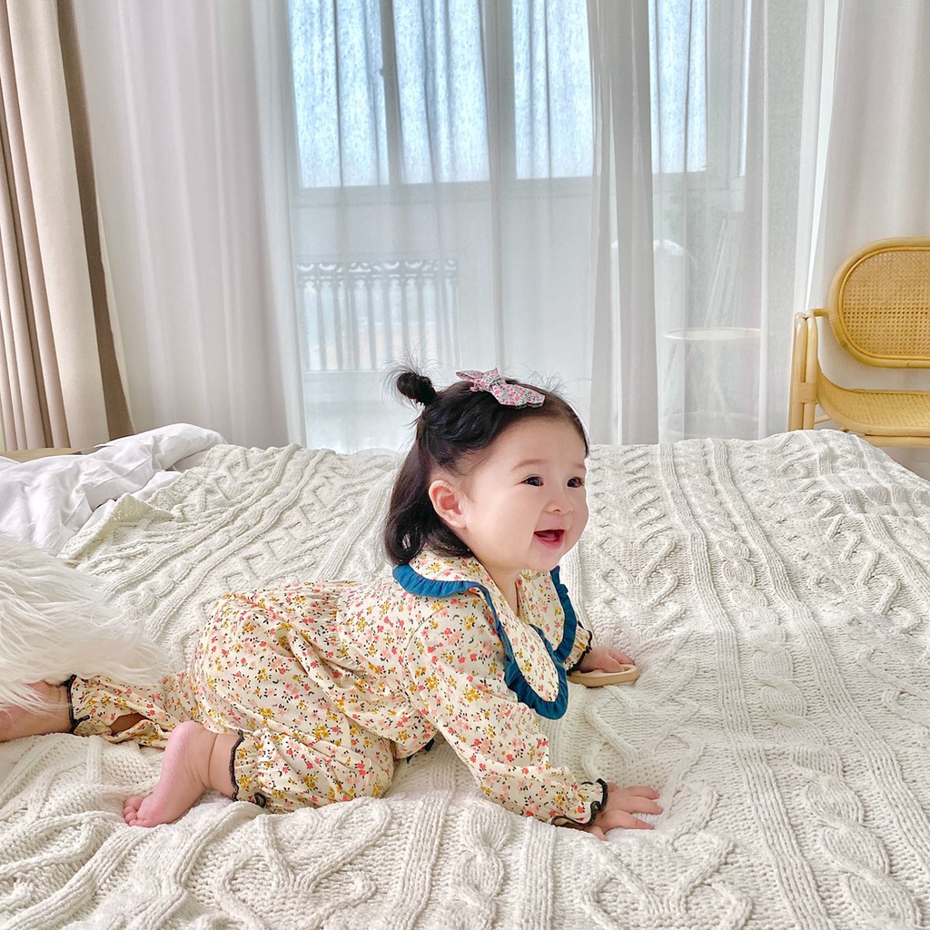 Bộ Áo Liền Quần Sanlutoz Tay Dài Họa Tiết Hoa Phong Cách Công Chúa Cho Bé Gái