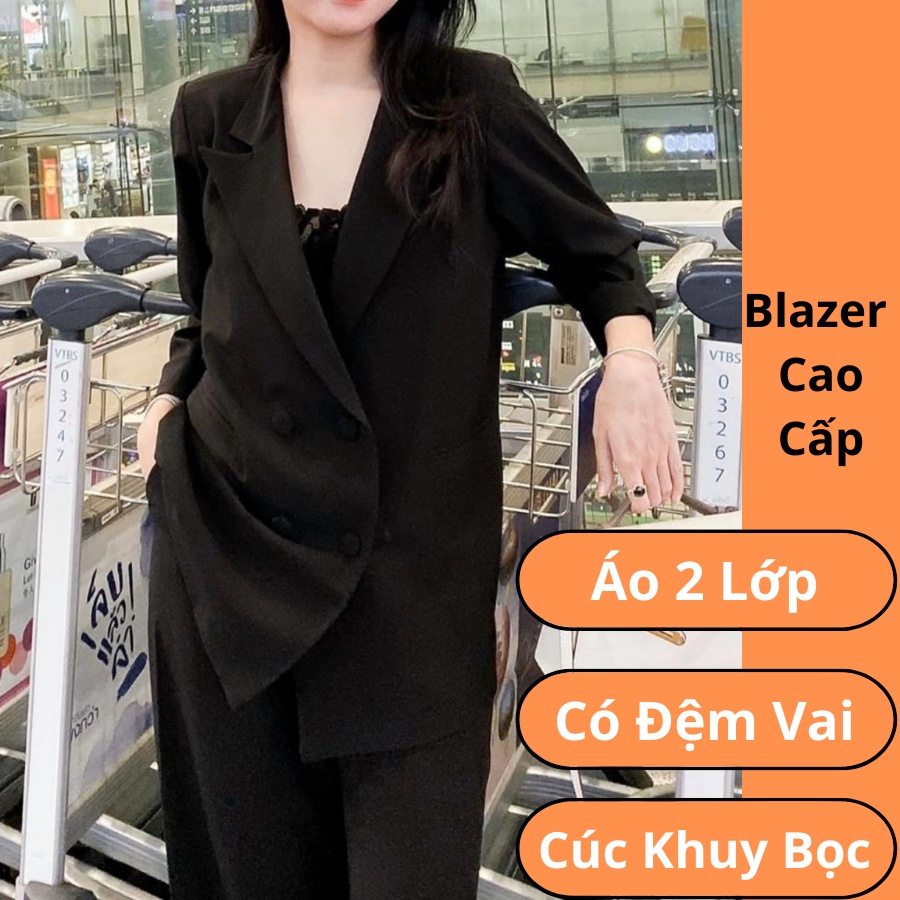 ÁO VEST BLAZER 2 LỚP DÁNG SUÔNG, ÁO BLAZER TRƠN KHUY BỌC CÓ ĐỆM VAI DÁNG DÀI CAO CẤP | BigBuy360 - bigbuy360.vn