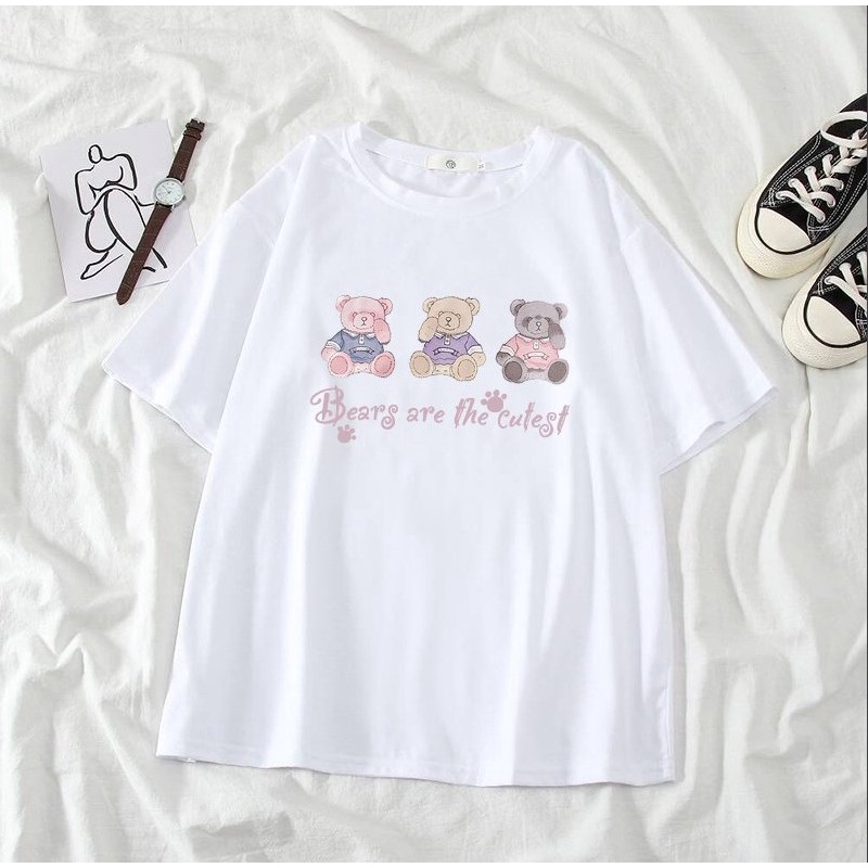 Sét áo phông 3 gấu cutest + quần ống rộng đen HARIQUEEN