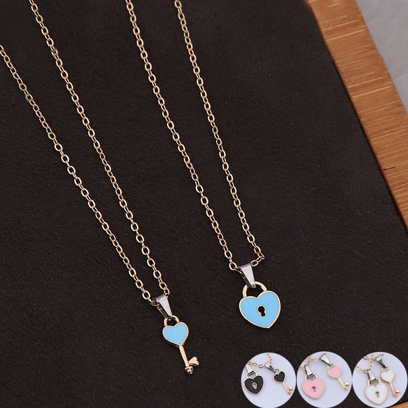 Set 2 vòng cổ Miss Zoe hình chìa khóa trái tim thời trang dành cho cả nam và nữ