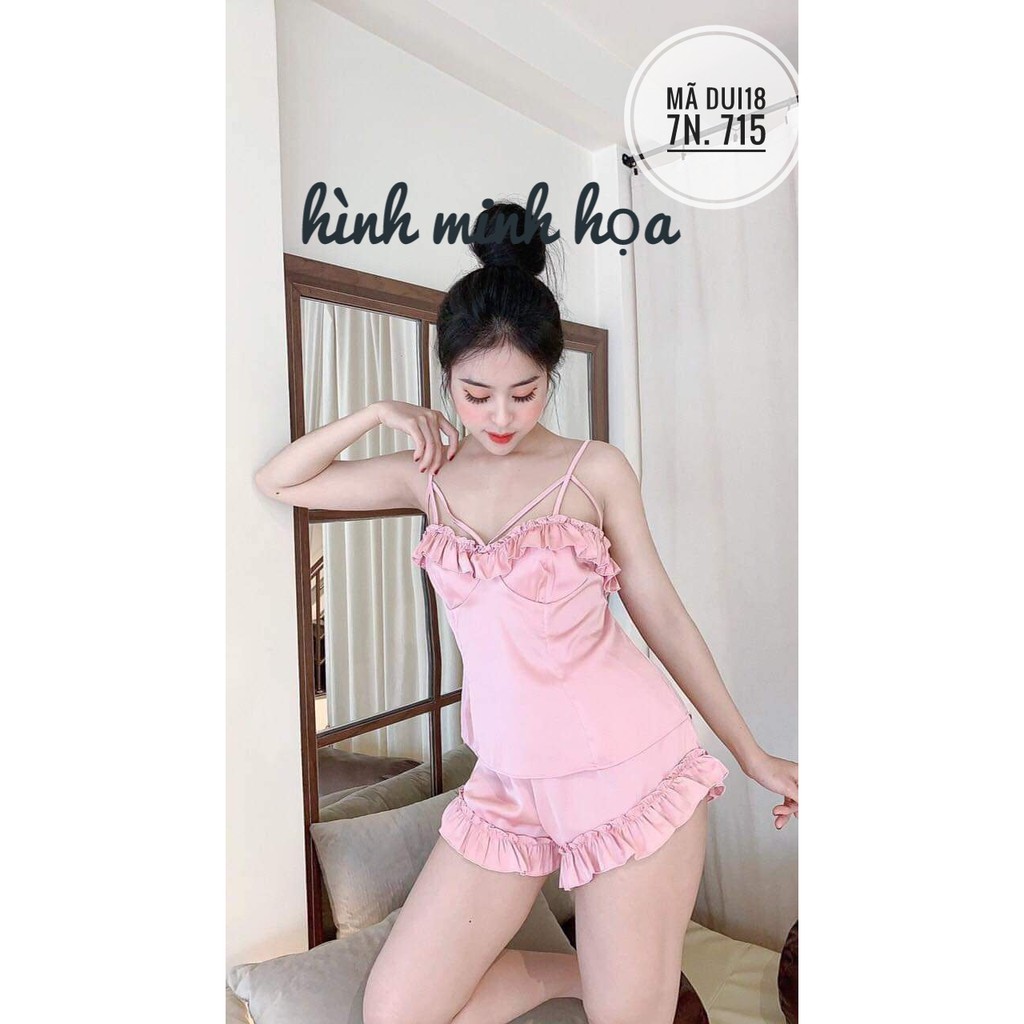 Dui18 - Đồ bộ quần đùi mặc nhà sexy dưới 55 kg - SET SATIN HAI DÂY QUẦN ĐÙI HÌNH THẬT | BigBuy360 - bigbuy360.vn