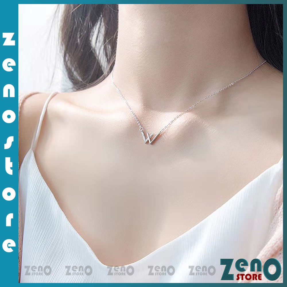 Vòng cổ ZenO titan chữ W (full box) DC06, dây chuyền W phong cách Hàn Quốc dành cho nữ