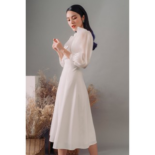 Đầm lụa trắng nơ cổ Gunich