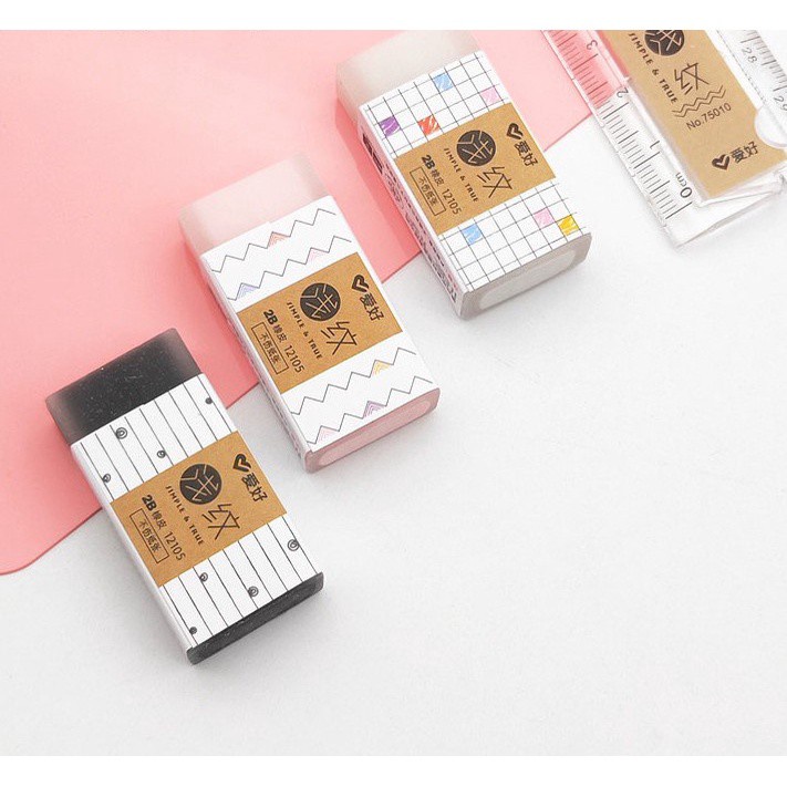 Gôm tẩy chì 2B Dupe Muji - caro lõi màu - Tẩy chì phụ kiện văn phòng phẩm