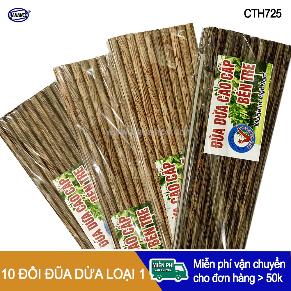 Đũa dừa loại 1 hàng đẹp (10 đôi) không dùng hóa chất tẩy gỗ [CTH725] HAHANCO