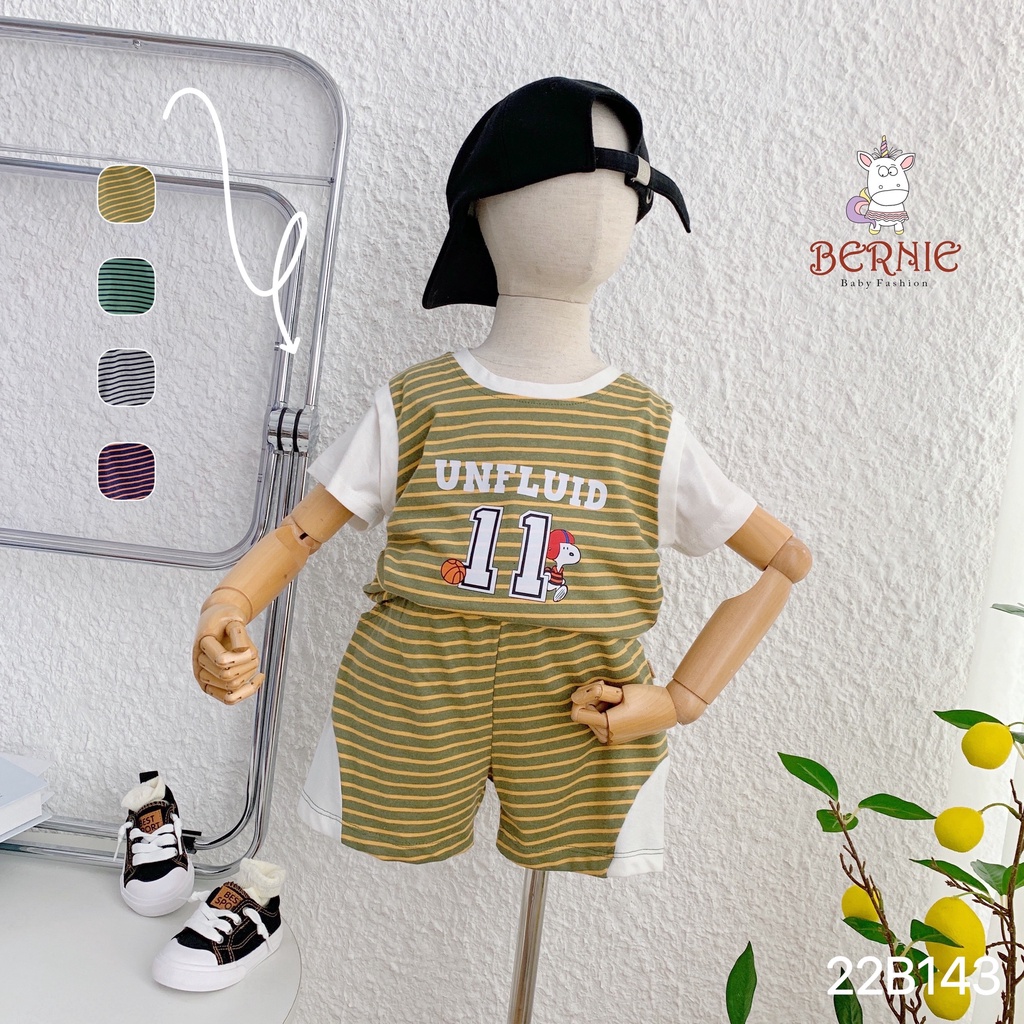 Bộ bé trai kẻ phối tay cá tính cho bé, bộ thun mềm hàng đẹp cho bé Bernie