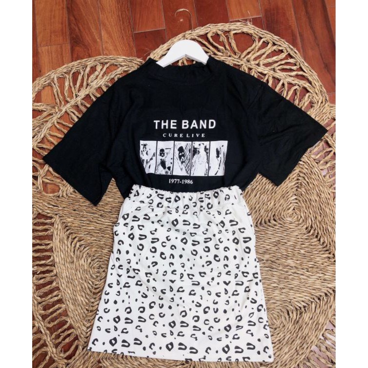 Set Combo Áo Thun The Band Cotton Chân Váy Bò Sữa Umi Phong Cách Hàn Quốc Haui Store