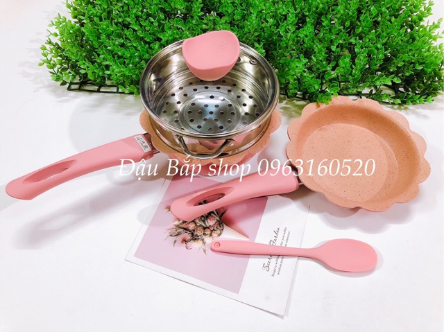 Bộ nồi chảo đá Nhật Sakura 16cm có kèm hấp