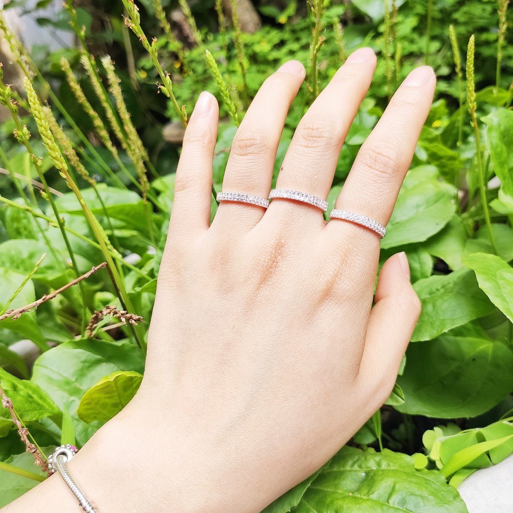 Nhẫn nữ 2 hàng đá bạc ta nguyên chất giá yêu