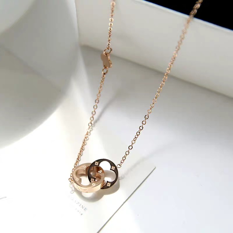 Vòng cổ Mạ Vàng Hồng 18K Mặt Hình Cỏ Bốn Lá Phong Cách Hàn Quốc