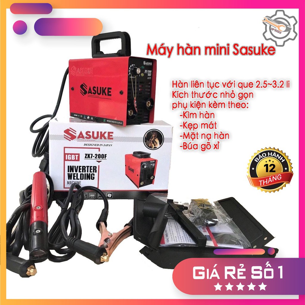 Máy hàn điện tử mini gia đình Sasuke ZX7- 200F - Tặng dây hàn, búa gõ xỉ , mặt nạ hàn bảo hành 12 tháng