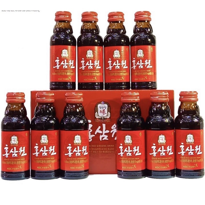 Nước tăng lực Hồng sâm Won KGC-Cheong Kwan Jang Hàn Quốc hộp 10 chai x 100ml, nước Hồng sâm, PP Sâm Yến 3A