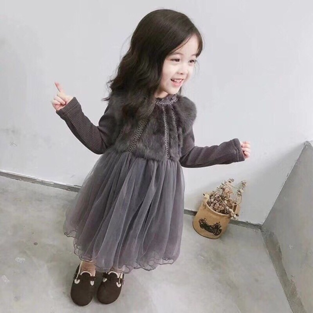 Váy voan tay len lót nỉ cho bé gái