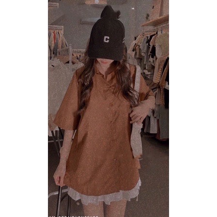 Áo sơ mi cộc tay unisex 3 màu túi ngực, form rộng, vải lụa thô thoáng mát, thời trang nữ Basic