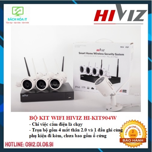 Bộ camera Wifi giám sát giá rẻ, HIVIZ HI-KIT904W, chính hãng Mai Hoàng, bảo hành 24 tháng