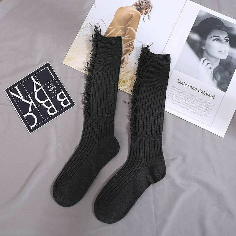 Vớ Cotton Cổ Cao Rách Gối Thời Trang Thu Đông Đường Phố Cá Tính