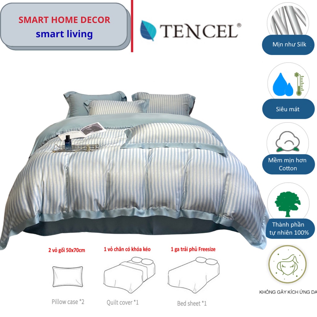 Bộ chăn ga gối 5 món 100%Tencel 60s, họa tiết in kỹ thuật số Digital sắc nét và sang trọng, chất liệu mềm mịn mát