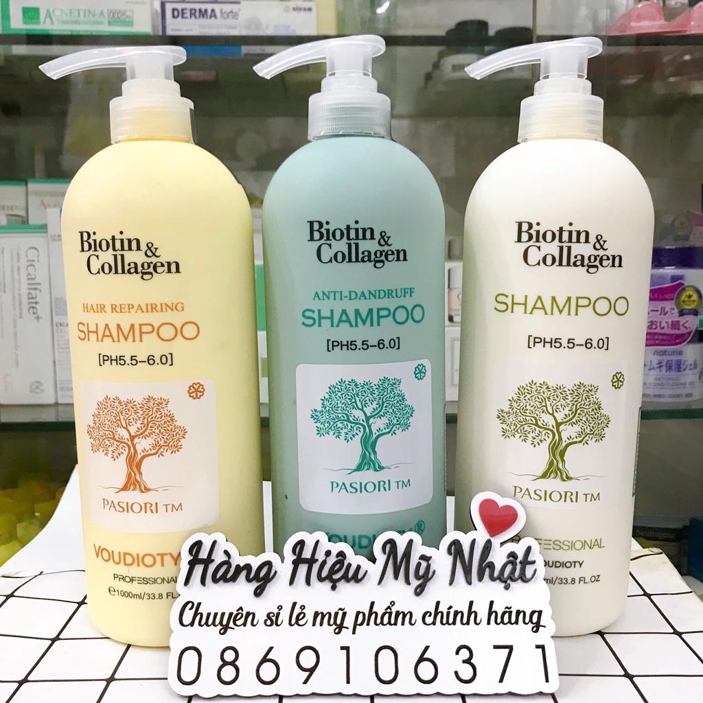 Biotin collagen - Cặp dầu gội xả Biotin Collagen Trắng 1000ml | Dầu gội ngăn rụng tóc, kích thích mọc tóc