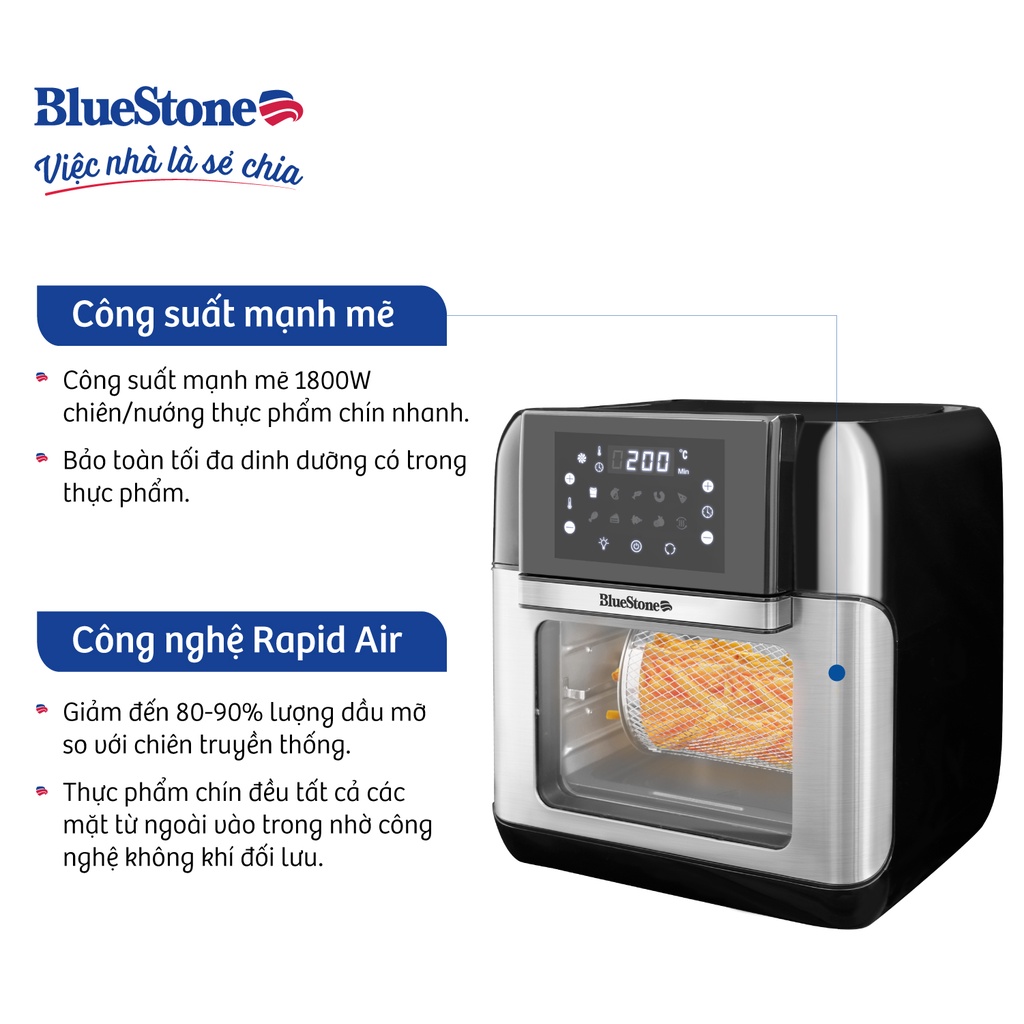 [Mã ELRE2TR giảm 8% đơn 500K] Nồi Chiên Không Dầu Bluestone AFB-5888 (10L - 1500W)