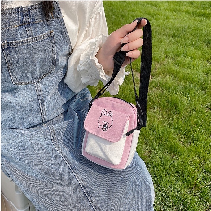 [Tặng kèm huy hiệu thỏ] Túi đeo vai mini cute vải dành cho nữ mùa hè mới phong cách Hàn Quốc Jelishop