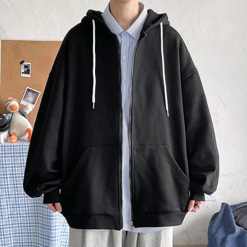 Áo Khoác Khóa Kéo Dáng Rộng Màu Sắc Đơn Giản Thời Trang Mùa Thu Phong Cách Hàn Quốc Cho Nam